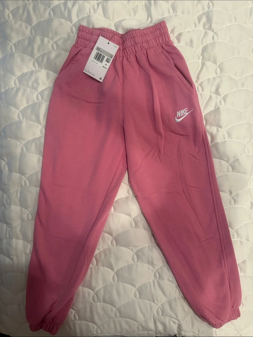 Nike Girls Pink Fleece Joggers with White Logo